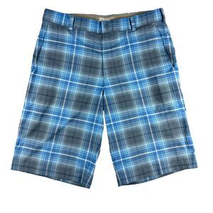 NIKE Shorts Mens 32 Blue Plaid Golf Tour Performance Chino Dri-Fit Preppy Sports